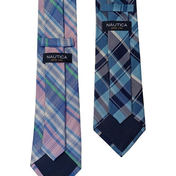 Lot of 2 Nautica Ties Mens Plaid Silk Blue & Multicolor 100% Silk - Picture 3 of 3